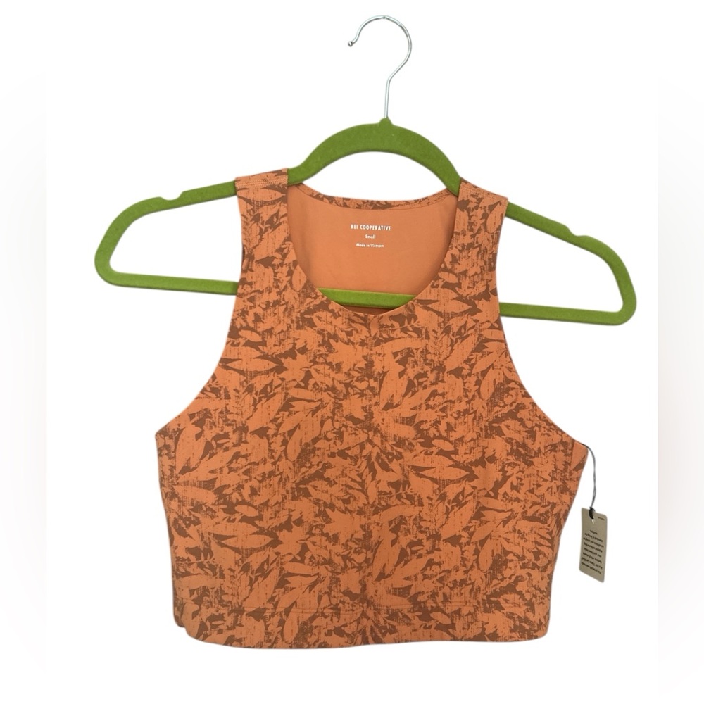 NWT REI CoOp Take Your Take Bra Top Active Outdoor in Terracotta Leaves Size S